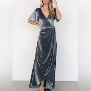 Baltic Born Blue Velvet Maxi Wrap Dress | size L